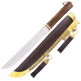 Viking Seax, Type 1, with walnut hilt leather sheath, 48cm