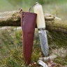 Damascus Steel Utility Knife with Bone Handle and Leather Sheath