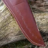 Damascus Steel Utility Knife with Bone Handle and Leather Sheath