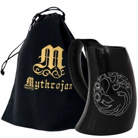 Horn Mug with Handle for Beer or Mead 600/800ml with Dragon Engraving