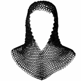 Medieval Coif Made of Butted Rings, Blackened Mild Steel, Size L