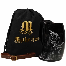 Horn Mug with Engraving of Odin's Raven for Beer and Mead, 600/800/1000ml