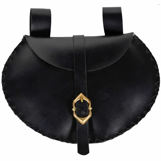 Oval Medieval Belt Bag 17x24cm with Brass Buckle for Reenactment, SCA and LARP, made of Full-Grain leather