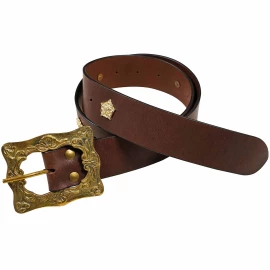 152cm brown leather belt with brass buckle, around 1660 - 1720, top quality!