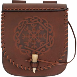 Belt Bag “Warrior of The North” 18x17cm with Helm of Awe Embossing For SCA, LARP, Reenactment and Historical Events, Brown