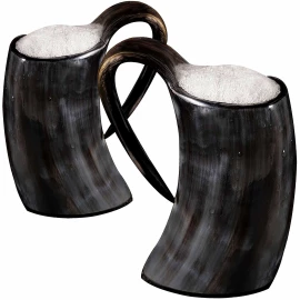 Zwei 250ml Hornbecher für Heißgetränke mit poliertem Finish für LARP und Cosplay