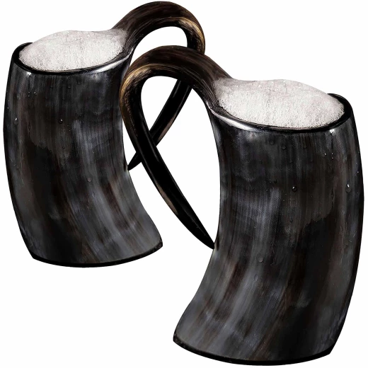 Two 250ml Horn Cups for Hot Drinks with Polished Finish for LARP and Cosplay