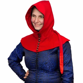 Gugel with Collar and Long, Thin Hood and Button Tab, Hood with a Trailing Point