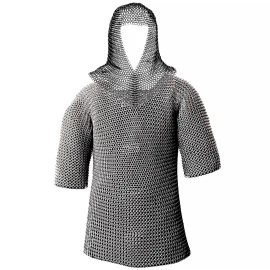 Chainmail Shirt with Coif, Zinc-Coated Butted Mild Steel Rings Ø10mm 16 Gauge