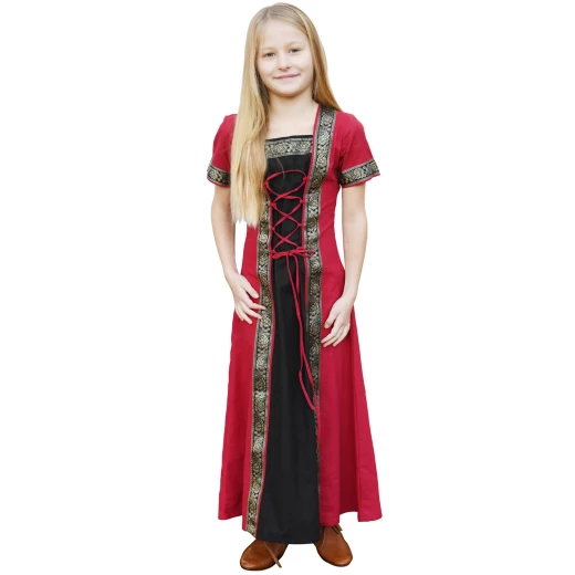 Kinder Mittelalterkleid Eleanor, kurzarm, rot/schwarz