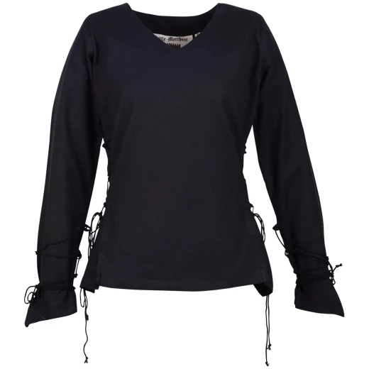 Medieval Blouse Aila with Cording, black