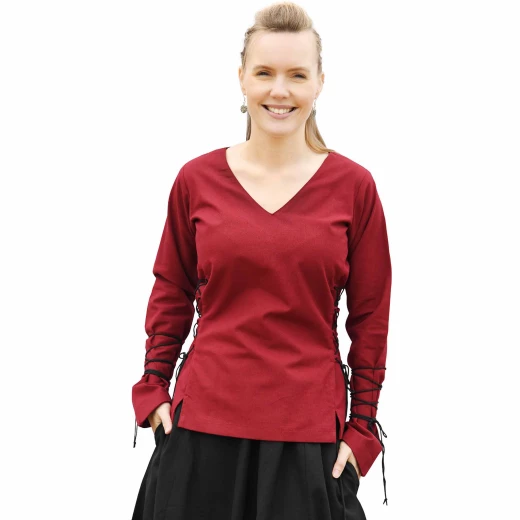 Medieval Blouse Aila with Cording, wine red