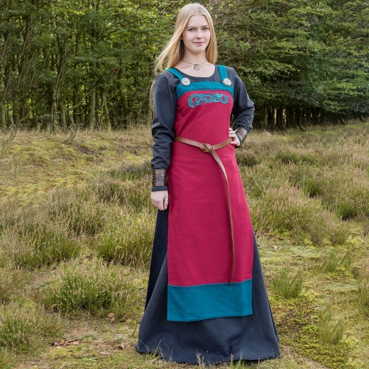 Wikinger Trägerkleid / Schürzenkleid Hilja mit Stickerei, rot