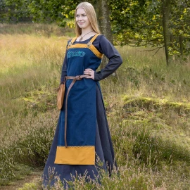 Viking Apron Dress Hilja with Embroidery, blue