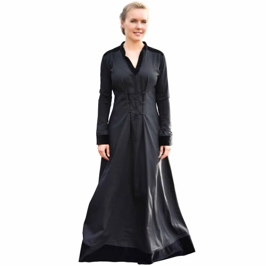 Medieval Dress Meira with Velvet Details, black