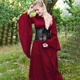 Medieval dress Isra with trumpet sleeves, wine red / Burgundy red