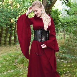 Medieval dress Isra with trumpet sleeves, wine red / Burgundy red