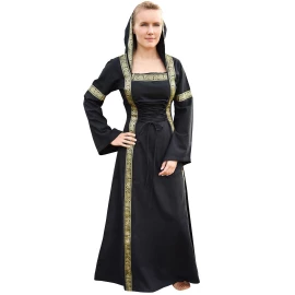 Medieval Dress Eleanor with Hood, black