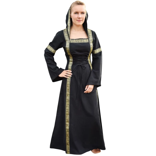 Mittelalterkleid Eleanor mit Kapuze, schwarz