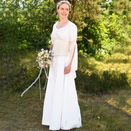 Mittelalter Hochzeitskleid mit Korsage, Brautkleid Fine, weiß/natur