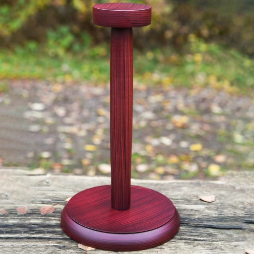Wooden helmet stand with round base