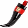 Knightly Drinking Horn 350/500ml with Belt Holder, Decorated with Eagle Coat of Arms