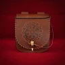 Belt Bag “Warrior of The North” 18x17cm with Helm of Awe Embossing For SCA, LARP, Reenactment and Historical Events, Brown