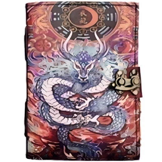 Leather Journal with Asian Dragon under the Duality of Sun and Moon