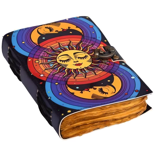 Heavenly Leather-Bound Notebook Changing Sun and Moon