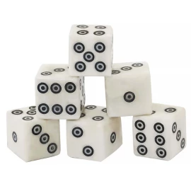 Dice made of bone with black pips, 6pcs