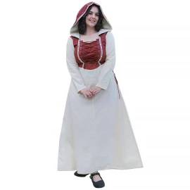 Mittelalterliches Damenkleid mit Kapuze und geschnürtem Dekolleté