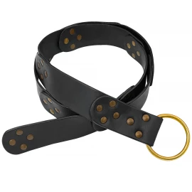 Leather Belt with Brass Ring Buckle, black