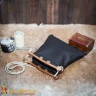 Viking Leather Bag with Wooden Handle Inspired by a Hedeby Find 24x26 cm