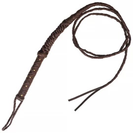 Medieval Leather Whip with Brass Rivets, Brown