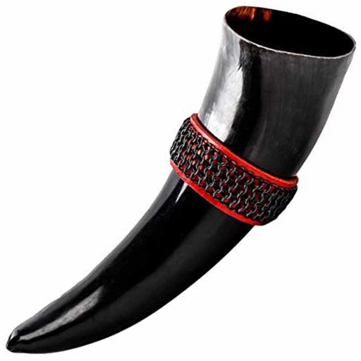 Drinking Horn 400/600ml with Chainmail on the Belt Holder