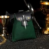 Medieval Belt Bag 18x18cm from Wool and Leather with Bone Needle for Reenactment, SCA and LARP