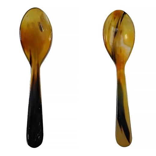 2 Pieces Buffalo Horn Spoons 17cm with Polished Finish by Mythrojan