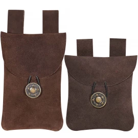 Medieval Square Suede Jewelry Belt Pouch LARP Costume Waist Bag, Chocolate Brown