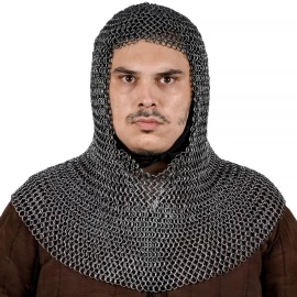 Round Collar Chainmail Coif, Butted, ID 9 mm, Spring Steel