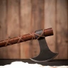 One-handed Viking Axe with a Handle Wrapped with Leather Strap
