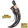 Knightly Drinking Horn 250/600ml with Black Leather Holder, Decorated with French Lilies