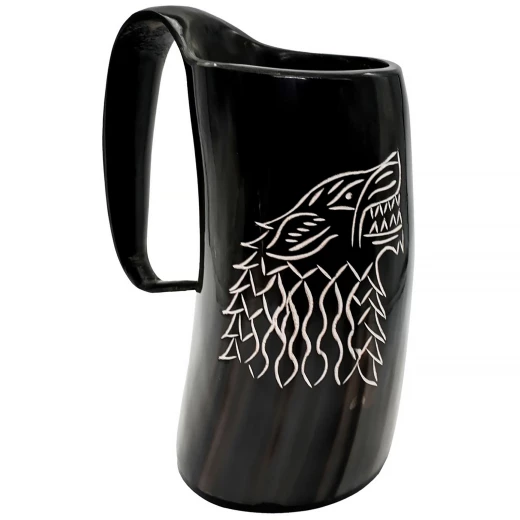 House Stark Sigil Hand Engraved Game of Thrones Drinking Horn Tankard