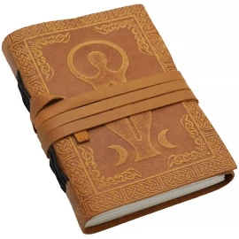 Triple Goddess Pentagram Embossed Leather Journal with Lock