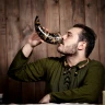 Handmade drinking horn made from real ox horn with burnt decoration 400-500ml