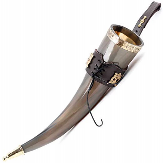 350ml Drinking Horn "The Elegant Lady" with Leather Holder and Royal Fittings