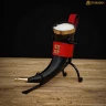 Drinking Horn 350ml "Wealthy Merchant" with Leather Holder with Brass Fittings