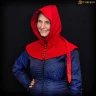 Gugel with Collar and Long, Thin Hood and Button Tab, Hood with a Trailing Point, red