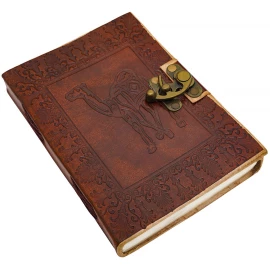 Leather Diary with Embossed Camel in Floral Frame and Clasp Closure