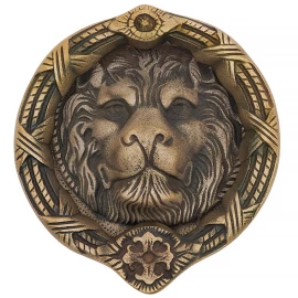 Large Lion Door Knocker Made of Solid Brass with Antiqued Finish