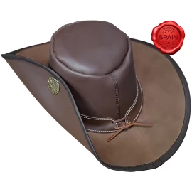 Leather Hat with wide Brim, smooth leather